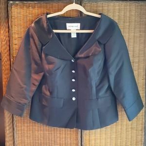 Black Silk Jacket sz 14 shawl collar gem buttons
